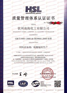 ISO9001:2008质量认证体系证书(中文)-长沙荣庆化工产品有限公司 南海化工中国总代理